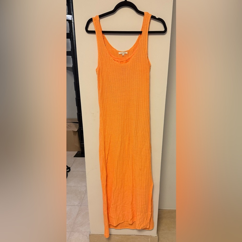 Bright orange knit maxi dress